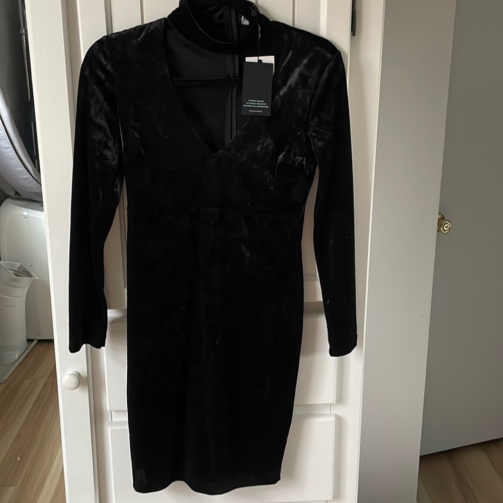 Bardot Black Velvet Open Collared V-Neck Womens Dress